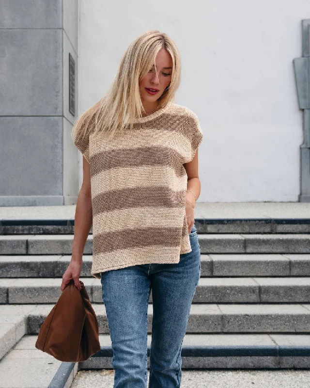 Tan and Mocha Striped Pullover Sweater