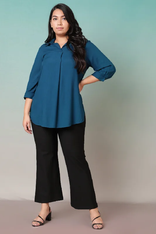 Teal Centre Pleat Top