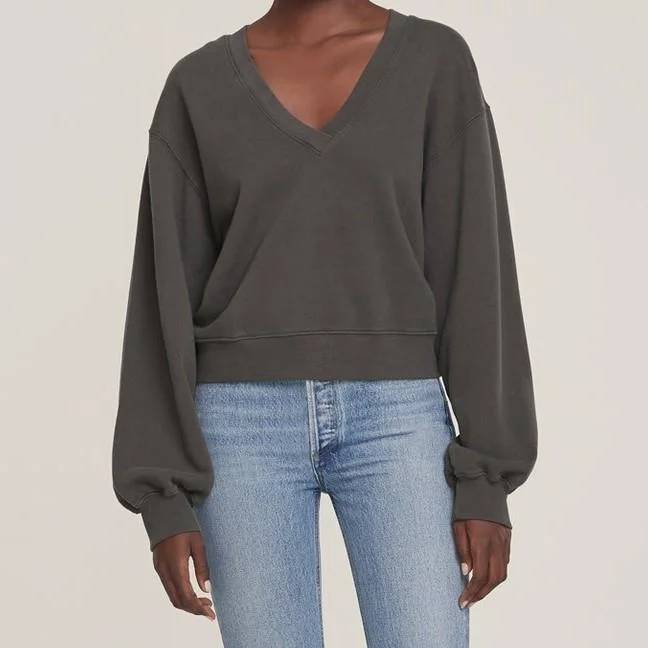 V Neck Balloon Sleeve Sweater (Foliage)