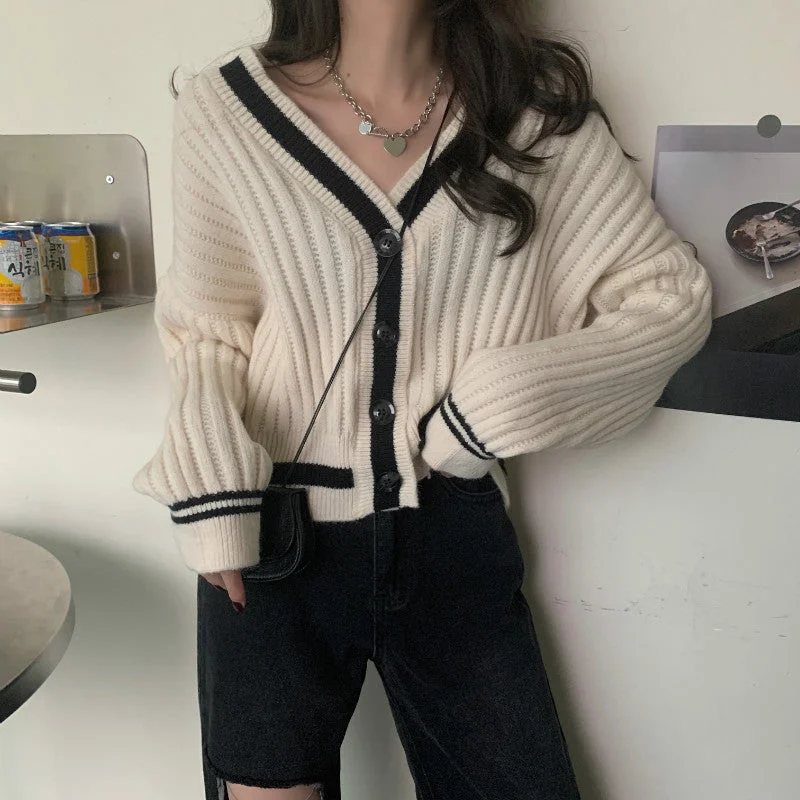 KittenAlarm - V-Neck Knitted Slim Cardigan Sweater