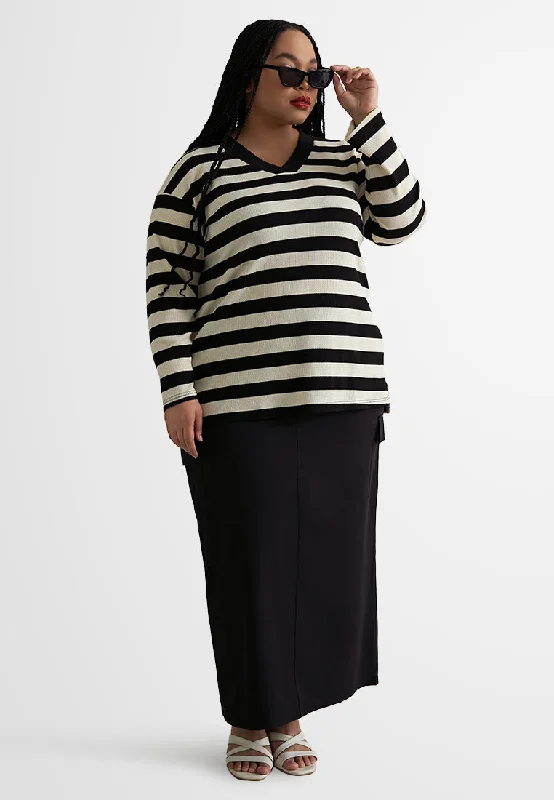 Venita V-Neck Thick Stripes Knit Top