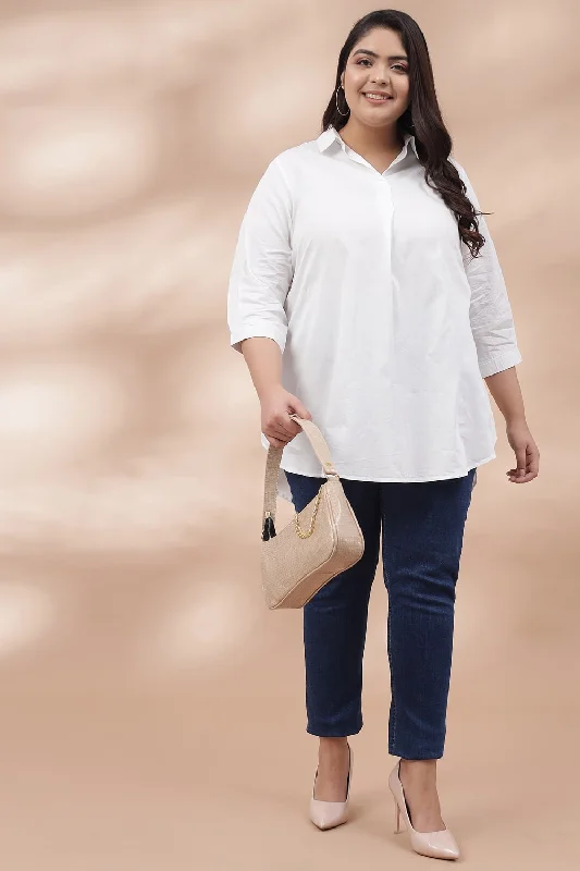 Women's Plus Size White Centre Pleat Shirt