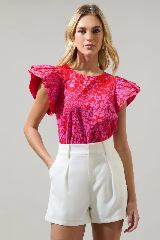 Addie Floral Elley Ruffle Sleeve Top