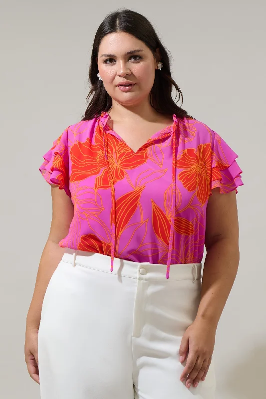 Blakeley Floral Donis Split Neck Blouse Curve