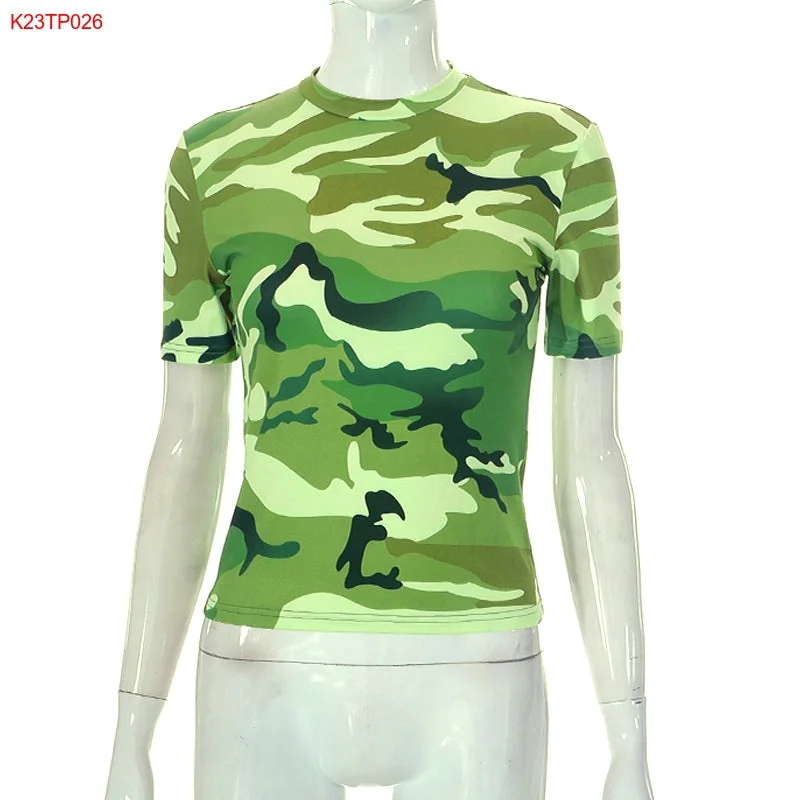 Bomblook K23TP026 2023 New Hot Summer Camouflage Short Sleeve Women Tops Heavyweight Graphic T Shirts