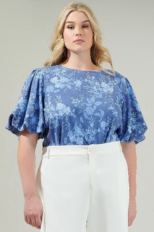 Borage Floral Bubble Sleeve Blouse Curve