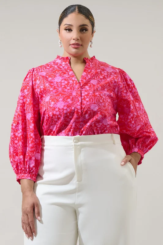 Cecy Floral Ima Button Up Top Curve