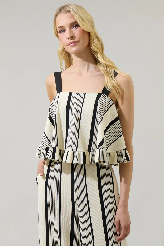 Devra Club Stripe Ruffle Top