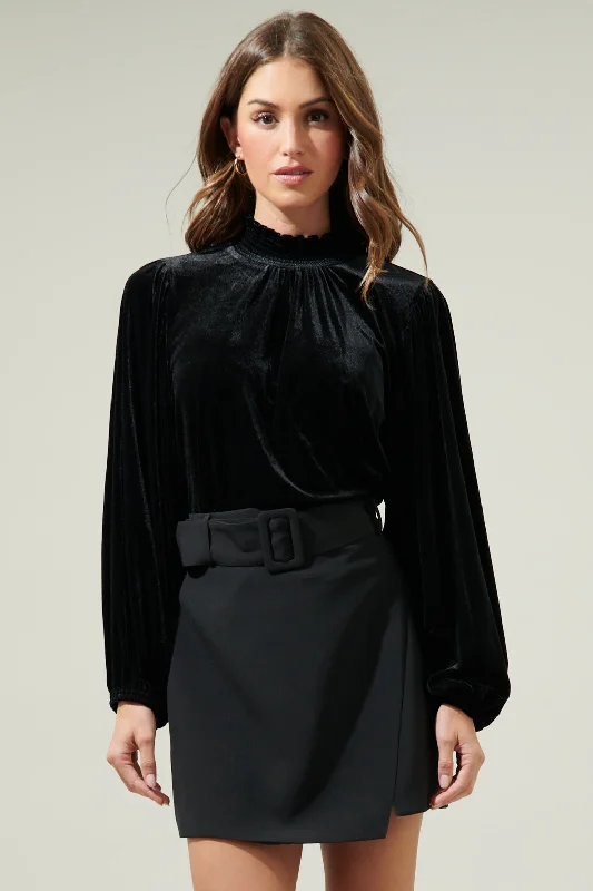 Dilma Velvet Figaro Balloon Sleeve Blouse