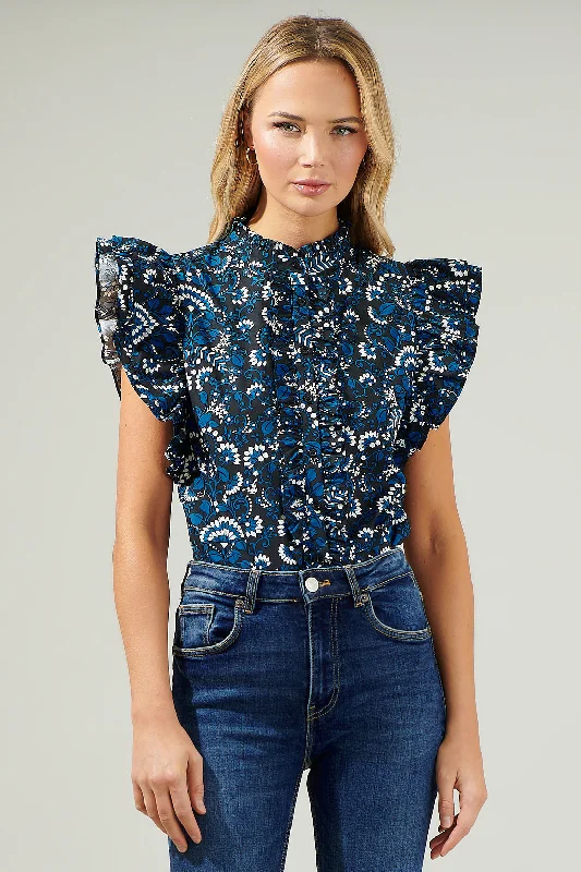 Dynamite Floral Sleeveless Ruffle Top