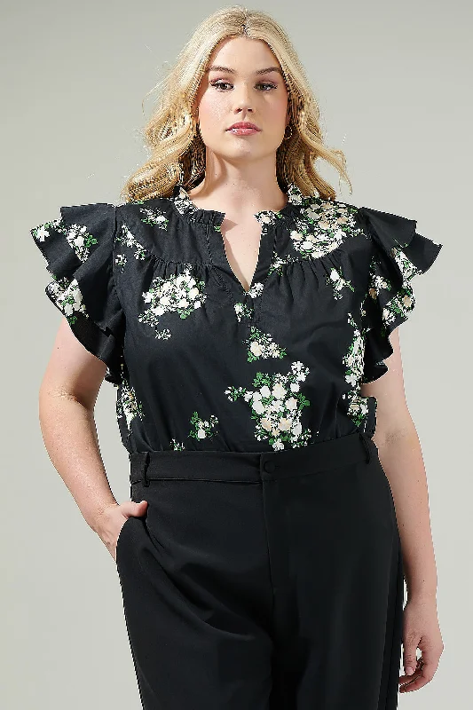 Emery Floral Split Neck Top Curve