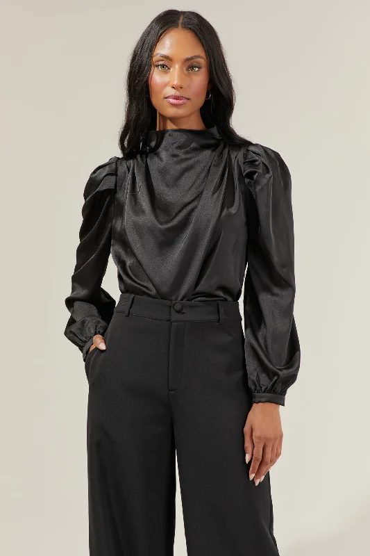 Estella Satin Mock Neck Blouse