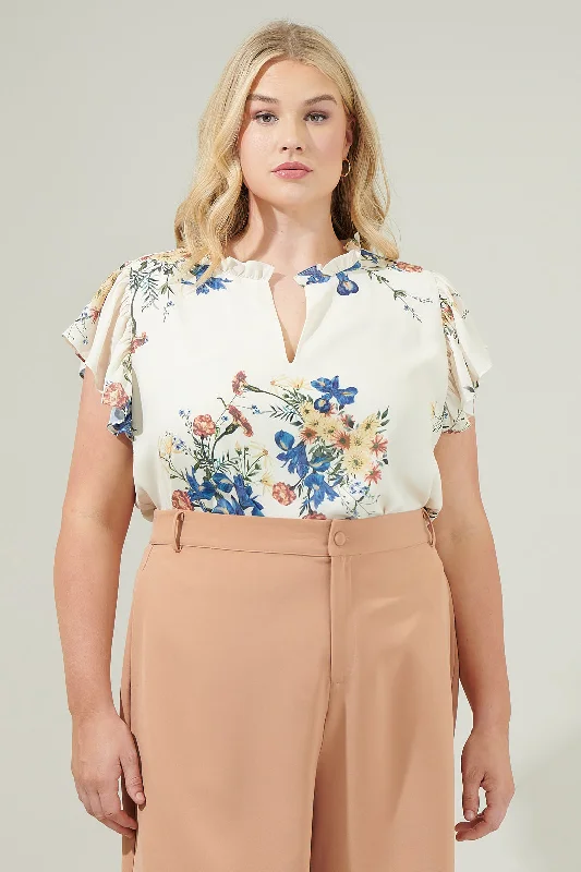 Jacinta Floral Flutter Sleeve Blouse Curve