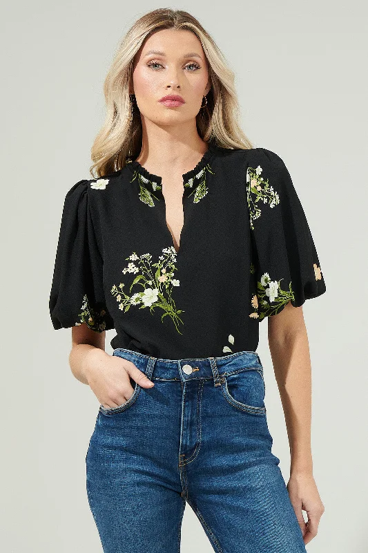 Jenna Floral Split Neck Blouse