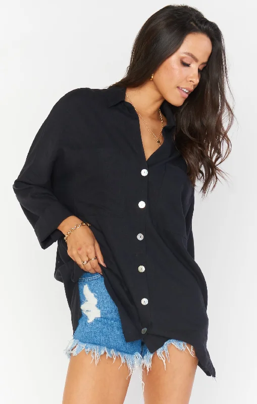 Johns Button Down Shirt ~ Black Linen