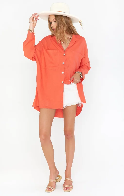 Johns Button Down Shirt ~ Coral Linen