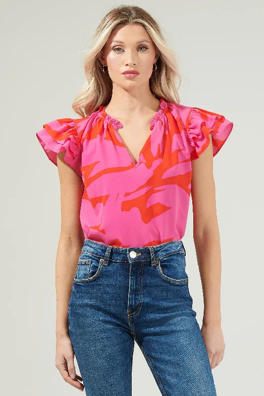 Jolene Abstract Bellissima Ruffle Sleeve Top