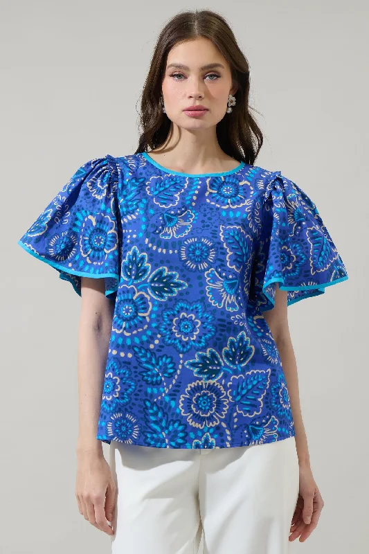 Kenner Floral Sydne Flutter Sleeve Top