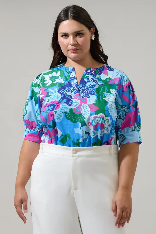 Lavera Floral Waterlilly Balloon Sleeve Top Curve