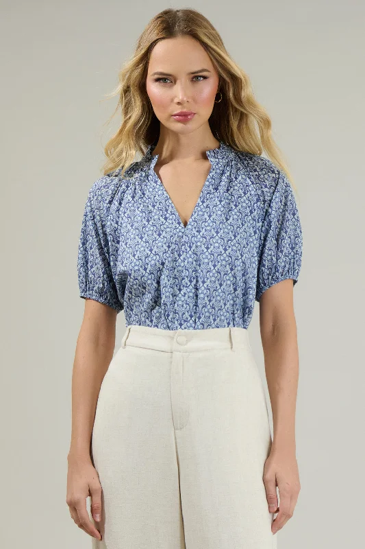 Lena Floral Split Neck Top