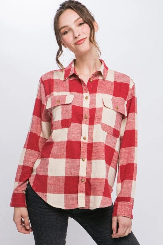 Lightweight Plaid Button Down Top *Online Only*