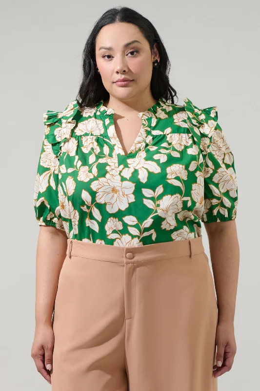 Lucena Floral Paz Poplin Short Sleeve Top Curve