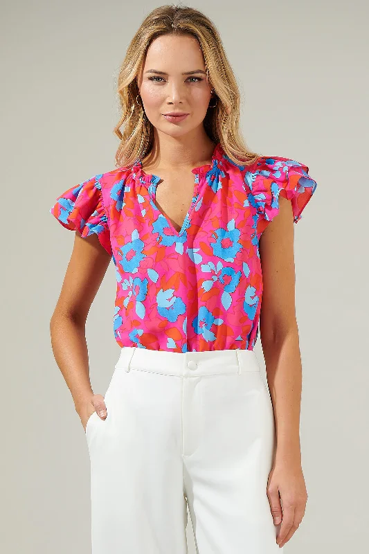 Lusma Floral Bellissima Ruffle Sleeve Top