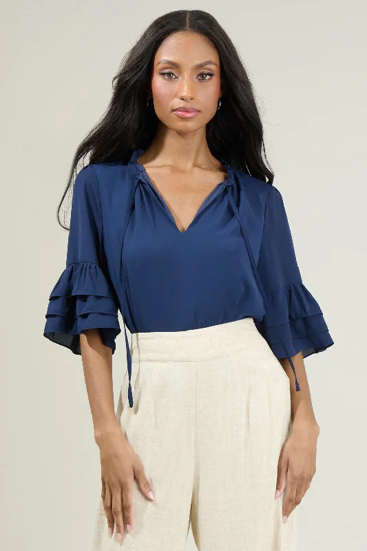 Mindy Breakroom Ruffled Bell Sleeve Blouse