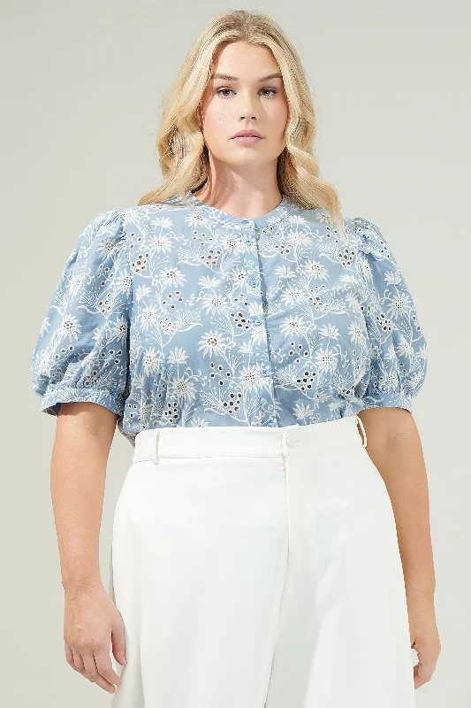 Moonflower Eyelet Button Down Blouse Curve