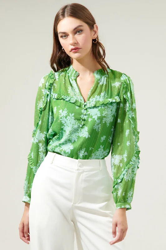 Polare Floral Ventura Split Neck Button Blouse