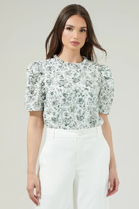 Pom Floral Veronica Puff Sleeve Blouse