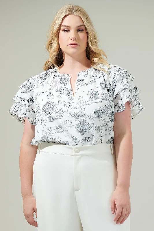 Renzo Toile Ruffle Blouse Curve