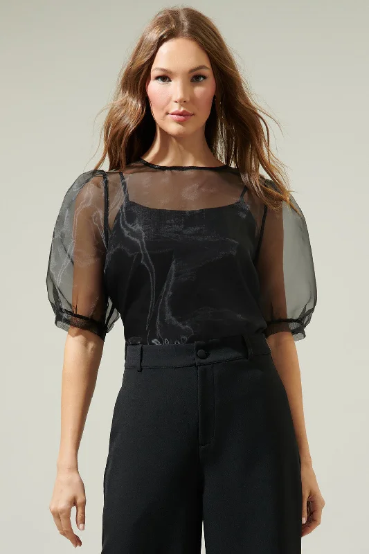 Sabrina Organza Bow Puff Sleeve Top