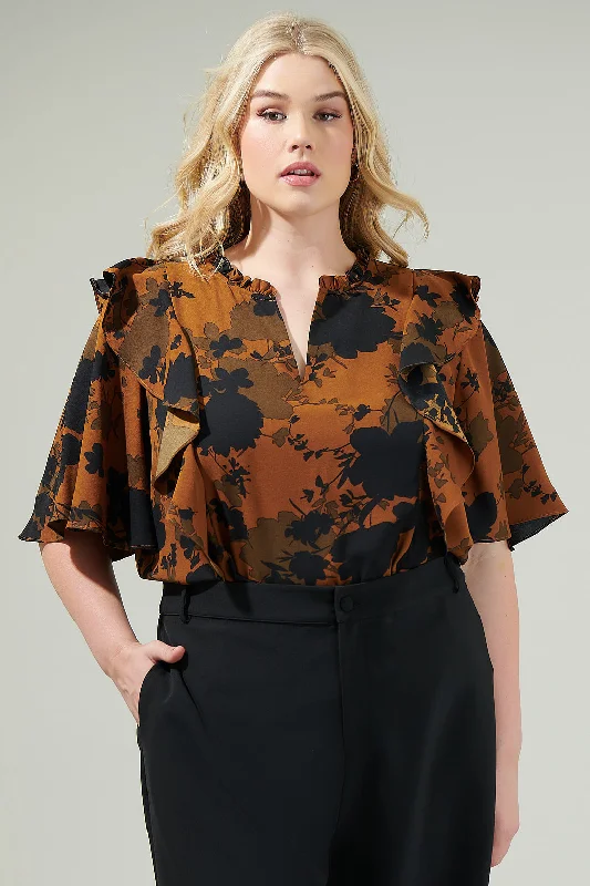 Sandy Floral Ruffle Blouse Curve