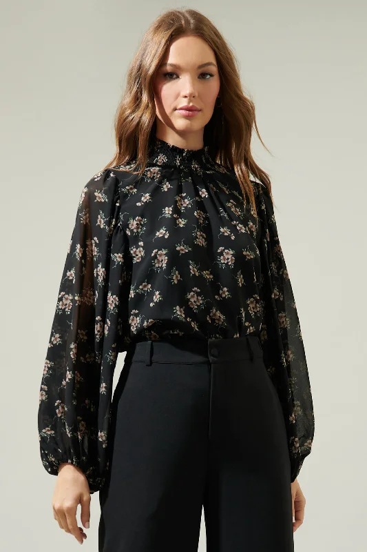 Setter Floral Figaro Balloon Sleeve Blouse