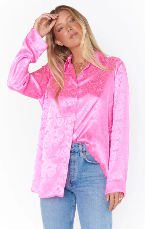 Smith Button Down ~ Bright Pink Rose Satin