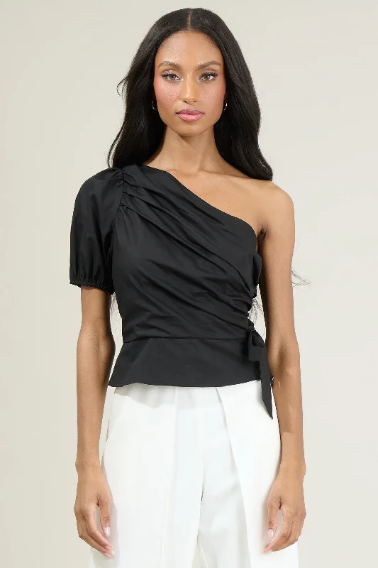 Verdusa One Shoulder Pleated Top