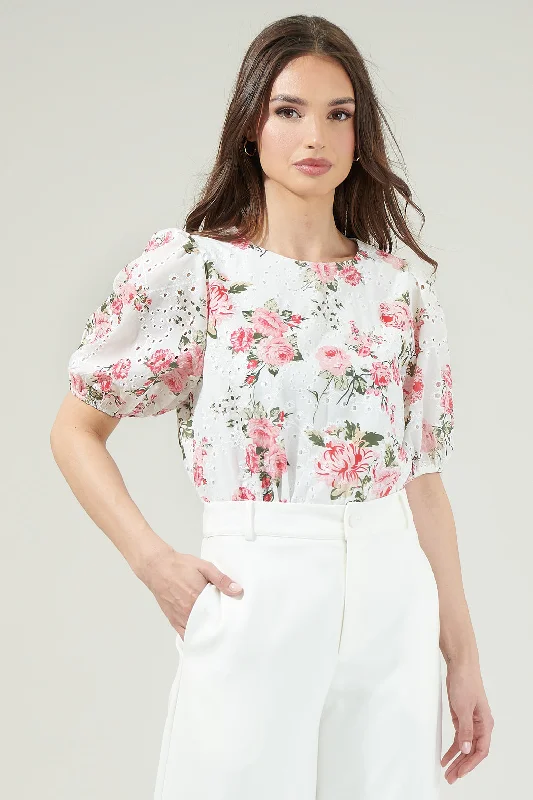 Villa Garden Eyelet Puff Sleeve Top