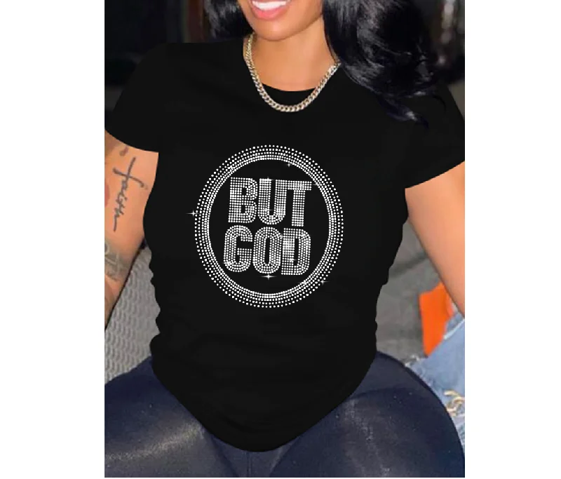 Wholesale Custom But God Women Rhinestone Heat Transfers T shirts