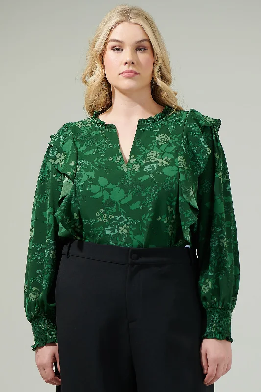 Woodland Floral Ruffle Blouse Curve