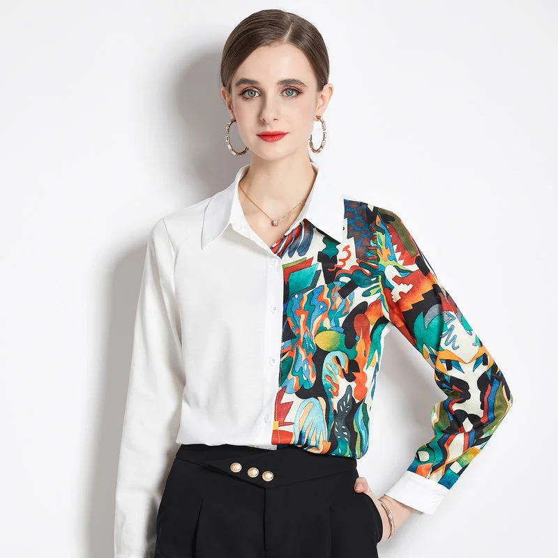 XC3300030 Top White Shirt New Printed Long Sleeve Shirt