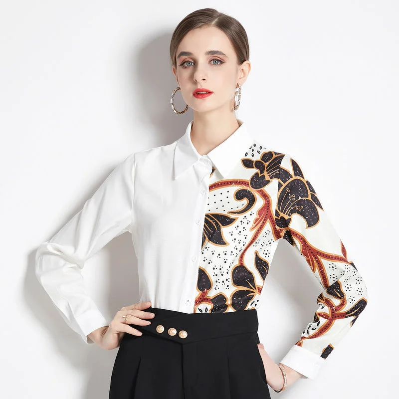 XC3301030 Top White Shirt New Printed Long Sleeve Shirt