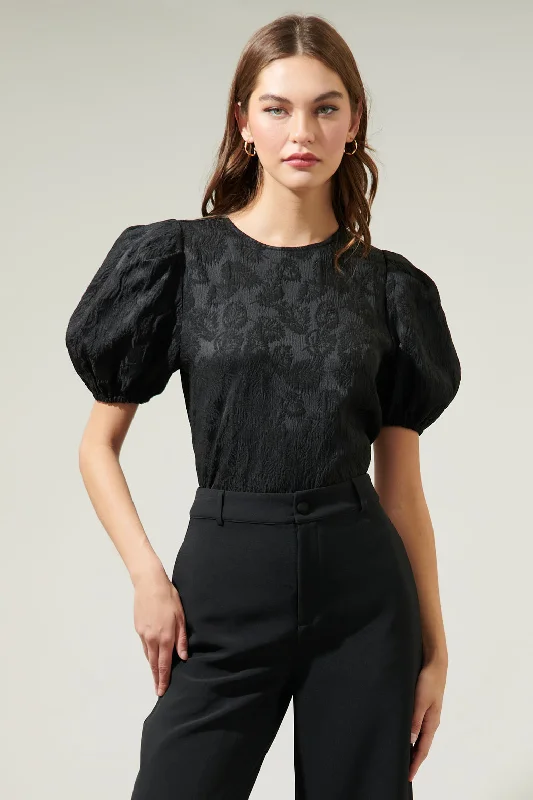 Xian Jacquard Puff Sleeve Top