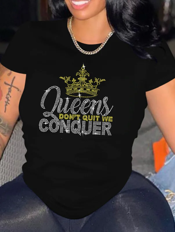 XS to 4XL Wholesale Custom Spandex Queen Women Rhinestone T shirts