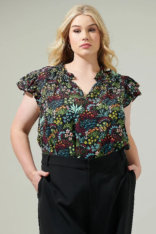 Yorbie Floral Bellissima Ruffle Sleeve Top Curve