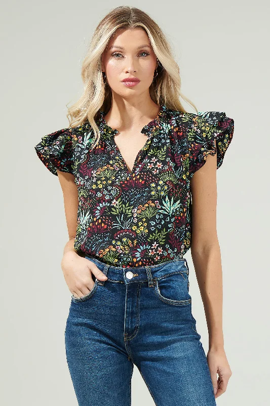 Yorbie Floral Bellissima Ruffle Sleeve Top